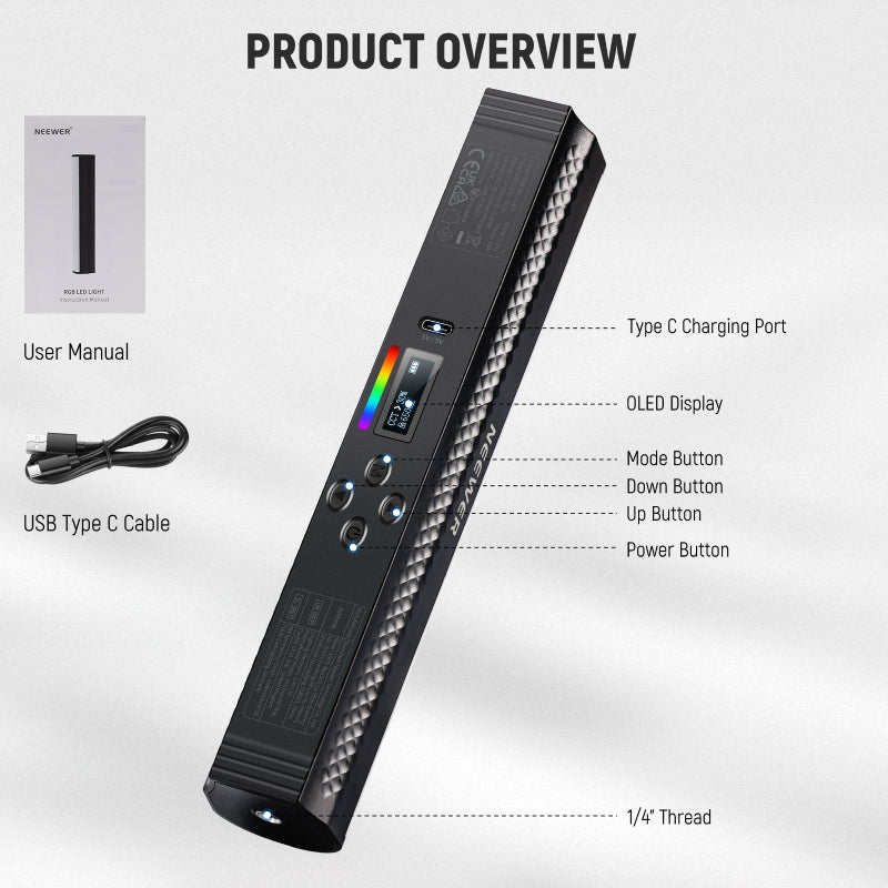 NEEWER TL21C RGB Magnetic Light Wand with APP Control - 2550mAh / 10W