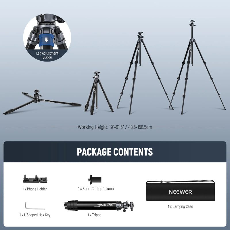 NEEWER LT07 61" Aluminum Travel Tripod - Black