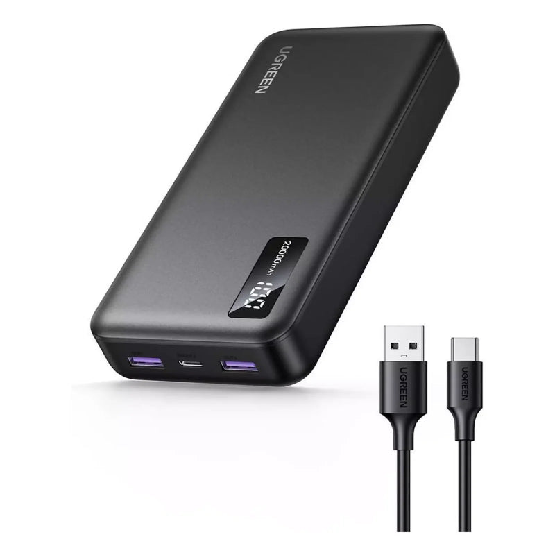 UGREEN Power Bank with Built-in USB-C Connector - 20,000mAh / 20W / USB-C / USB-A / Black