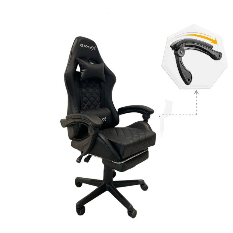 Gamax Gaming Chair 1-LT001L with Linkage Function Armrest And Retactable Footrest - Black
