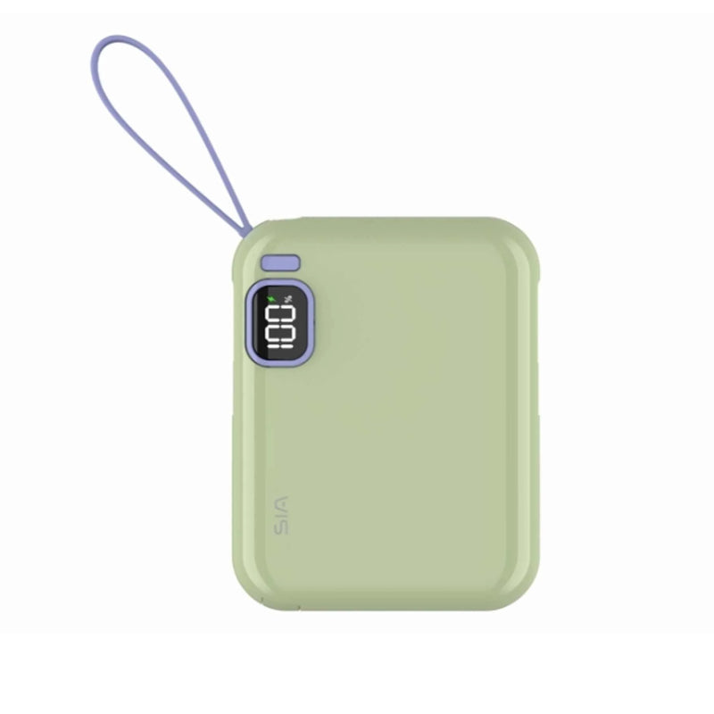 SIA PB302 Power Bank With Cable - 10000mAh / 38.5WH / USB-C / Lightning / Green