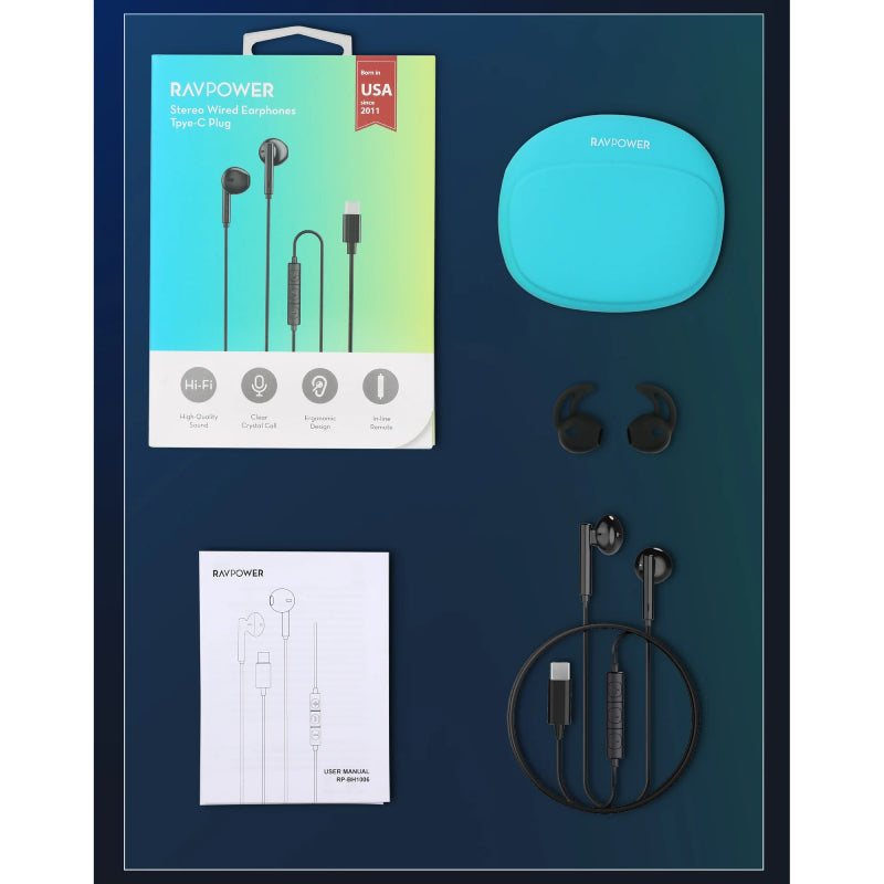 RAVPower RP-BH1006 Wired Earphone - 1.2 Meter / Black