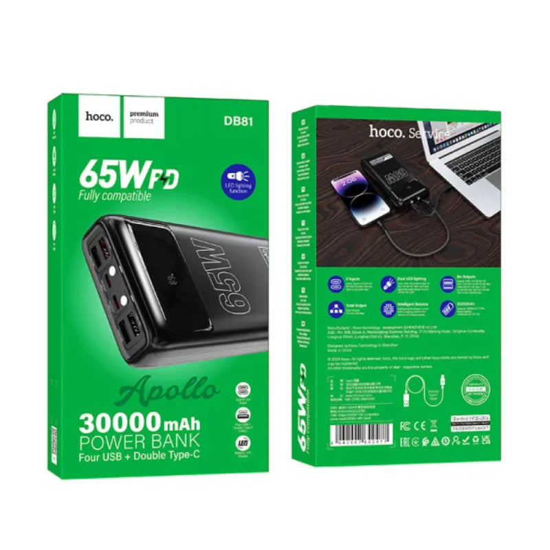 HOCO DB81 Power Bank - 30000mAh / 65W PD / USB-C / USB-A / Black