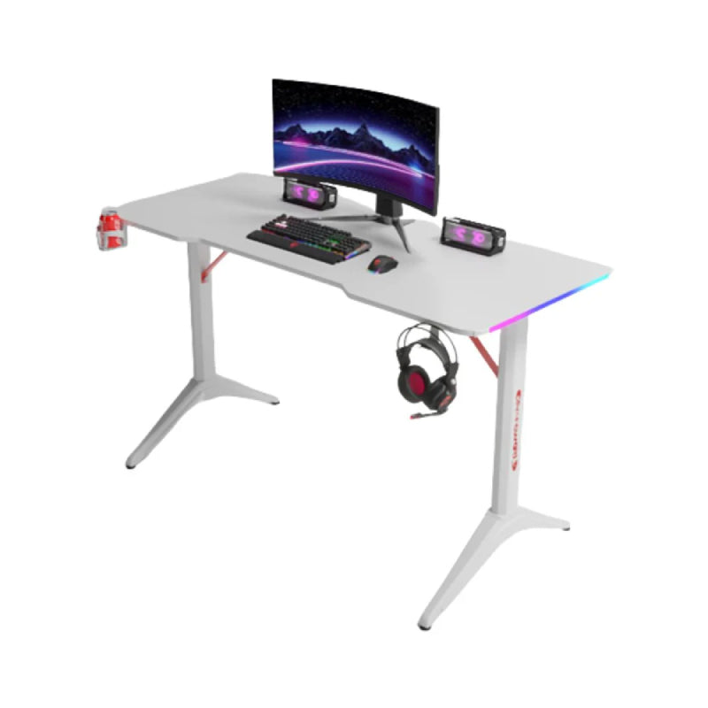 Gamax D2208W RGB Carbon Fiber Gaming Table with MousePad - White