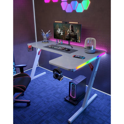 Gamax P201-RW RGB Carbon Fiber Gaming Table (L-Shaped) with MousePad - Right / White