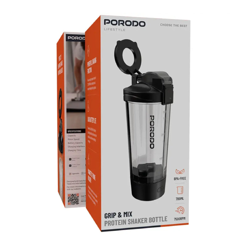 Porodo Lifestyle Grip & Mix Protein Shaker Bottle - 700ml / Black