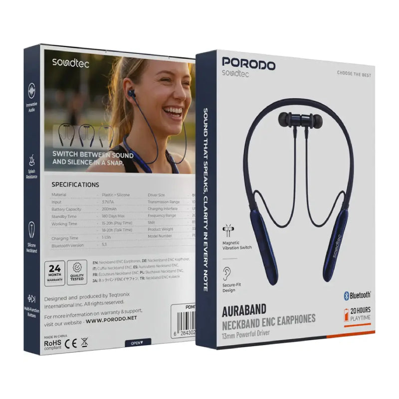 Porodo Soundtec Auraband Neckband - 200mAh / Blue