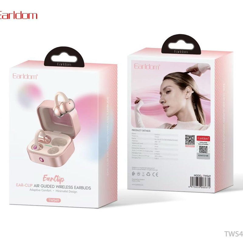 Earldom TWS49 Ear-Clip Wireless Earbuds - Bluetooth / Pink