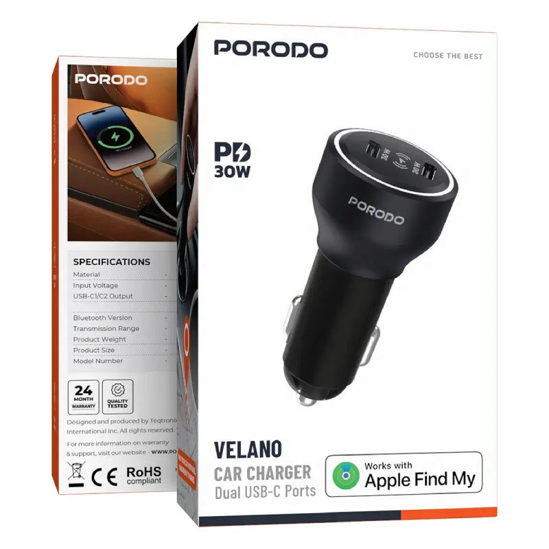 Porodo Velano Car Charger - USB-C / 30W / Black