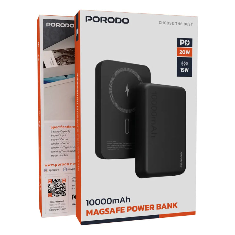 Porodo MagSafe Power Bank - 10000mAh / 20W / USB-C - Black