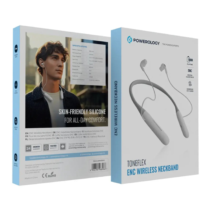 Powerology Toneflex ENC Wireless Collar Neckband - 850 mAh / White
