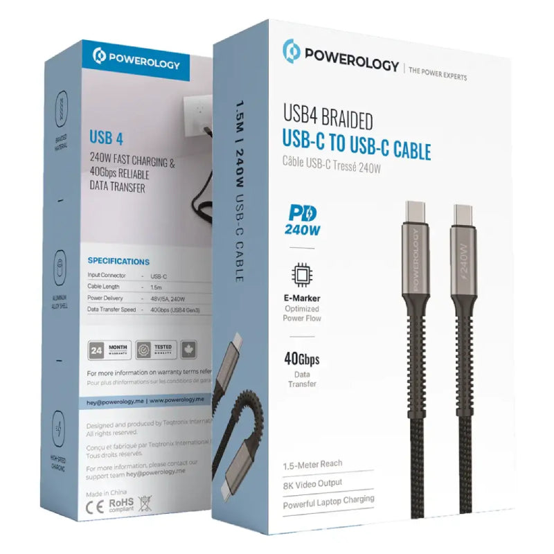 Powerology Braided Cable - 1.5 Meter / USB-C / Black