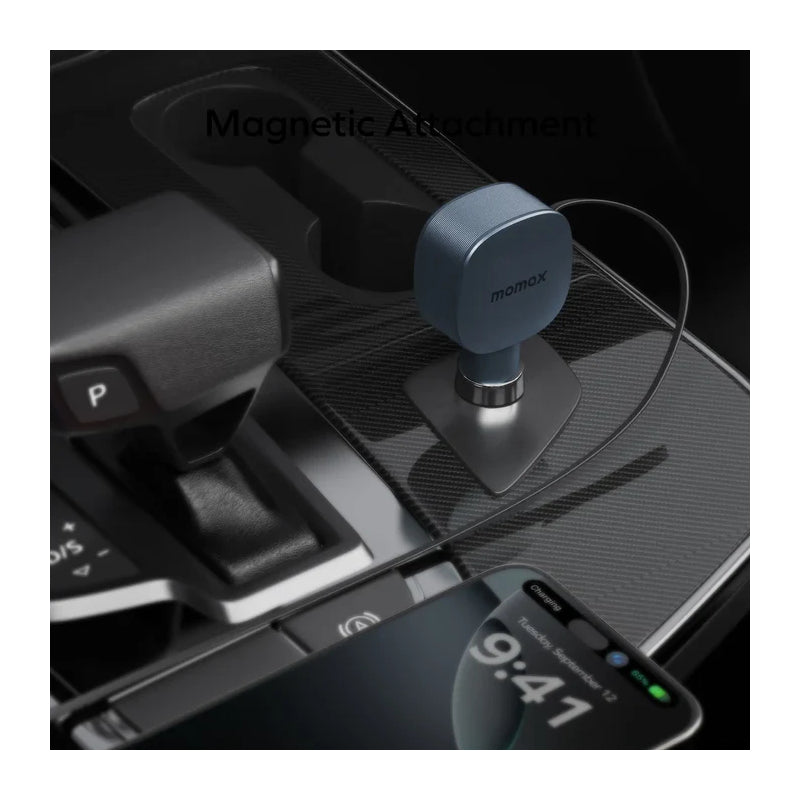 MOMAX 1-Move
2-Port Car Charger With Built-In Retractable Cable - 60W / USB-A / USB-C / Gray