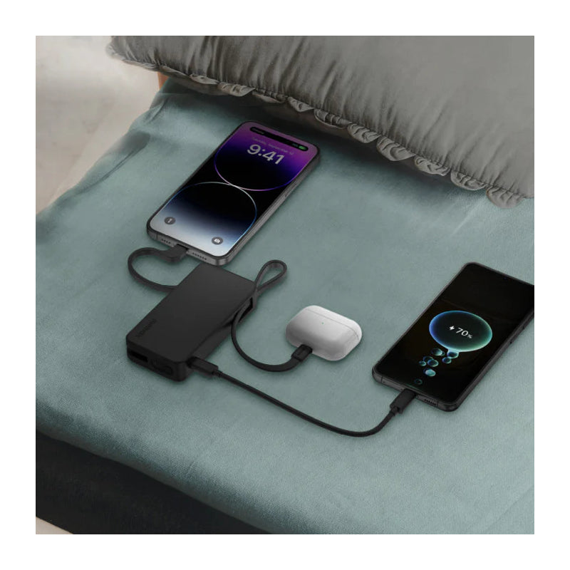 MOMAX 1-Power Vital+ Power Bank With Built-In Cable - 10000mAh / USB-C / Lightning / Black