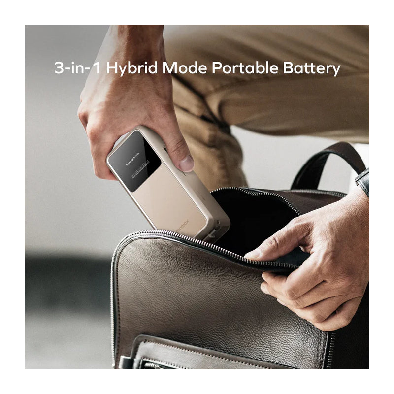 MOMAX 1-Pac 3-in-1 Hybrid GaN Power Bank with Built-In Retractable Cable - 10000mAh / USB-A / USB-C / Titanium