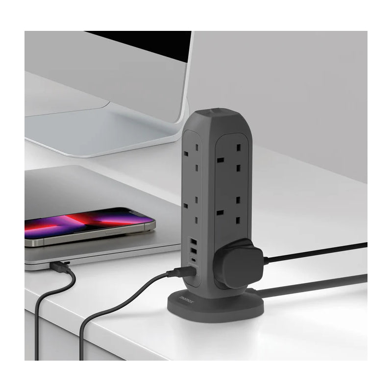MOMAX OnePlug 11-Outlet Power Strip - USB-C / USB-A / 2 Meter / Grey