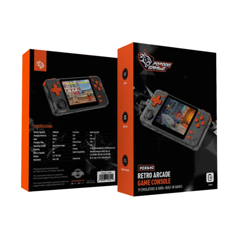 Porodo Gaming Retro Arcade Gaming Console - 3.5" IPS OCA / 2800mAh / Wi-Fi / Type-C / OTG / 3.5mm AUX Jack - Grey