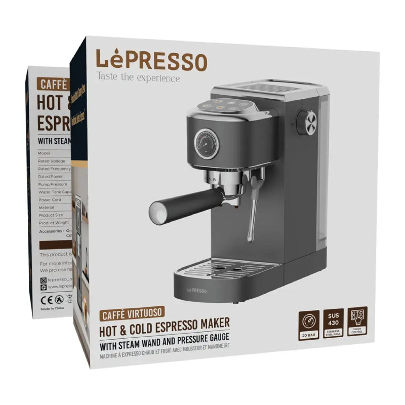 LePresso Hot & Cold Espresso Maker with Steam Wand and Pressure Gauge - 1350W / 1.3L / Gray