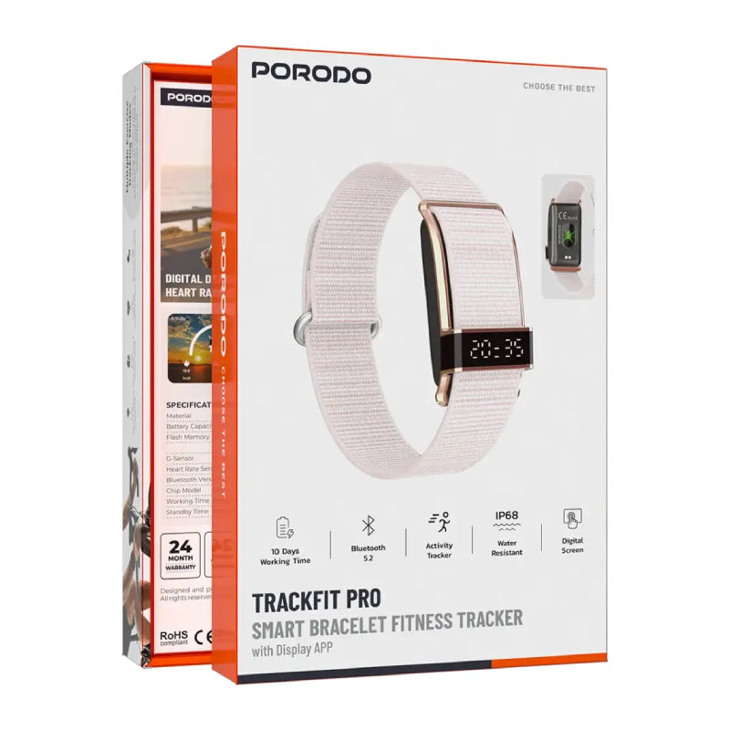 Porodo Trackfit Pro Smart Bracelet For Fitness Tracking With Display App - 145mAh / Bluetooth / Pink