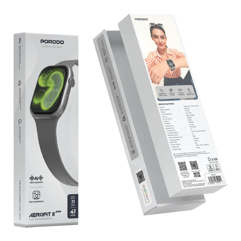 Porodo Aerofit II Smartwatch Series 11 Mini - 1.75-Inch / 41mm / Silver
