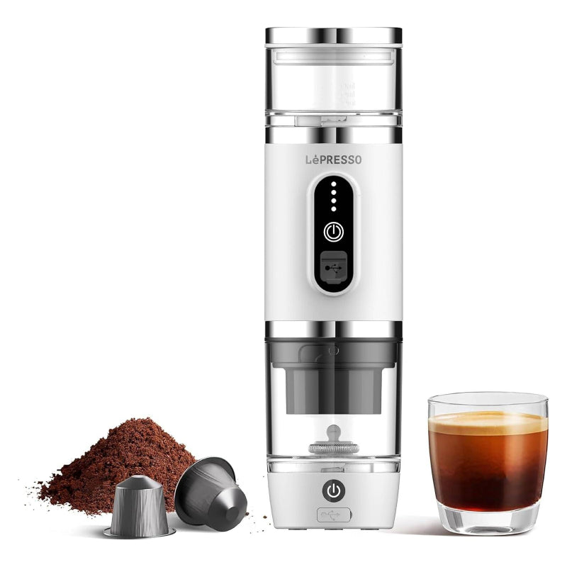 LePresso 4-in-1 Portable Coffee Machine with Milk Frother - 2500mAh / 100W / 80ml / White
