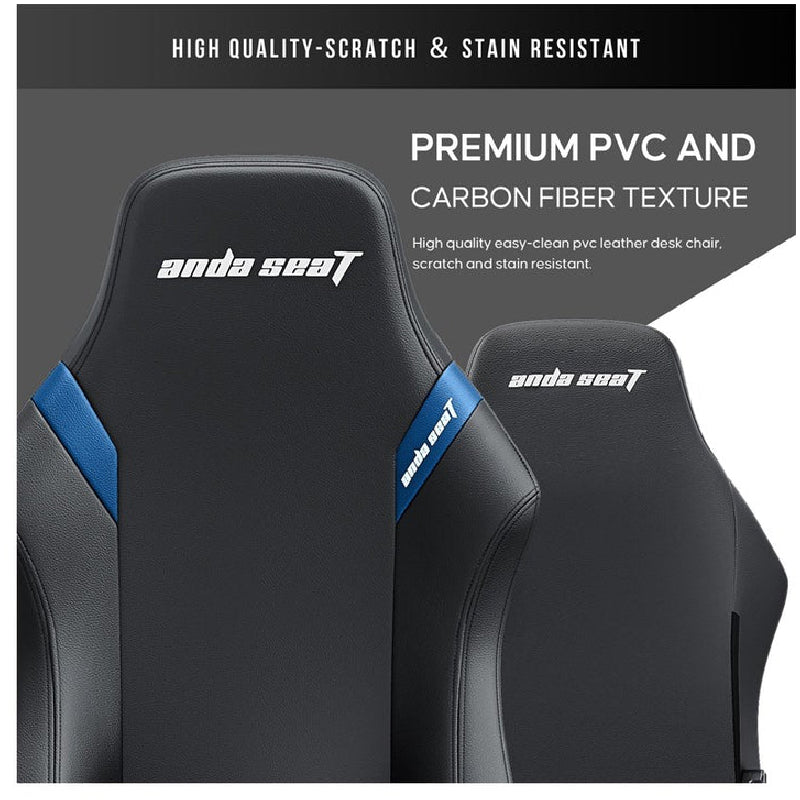 AndaSeat Luna Pro Series Gaming Chair with Footrest - Large / Black / Blue