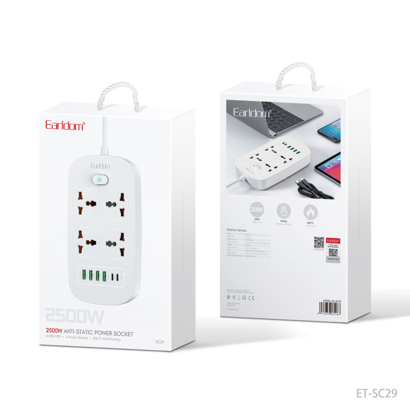 وصلة كهرباء انكر - 3 منافذ / USB / USB-C / ابيض