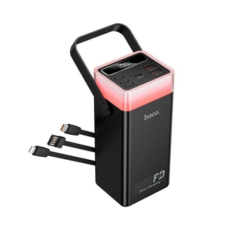 Hoco Power Bank with Built-In Cables and LED Light - 40000mAh / 65W / Black