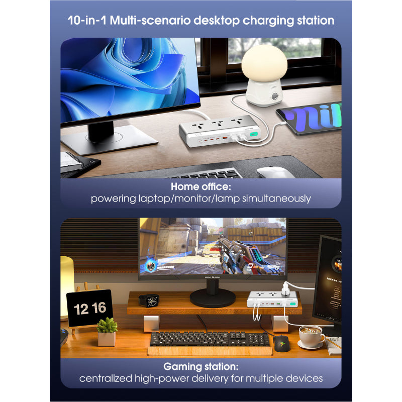 LDNIO SC3 Extension Sockets - 3 Way / 2 Meters / USB-A / USB-C / Lightning / Grey
