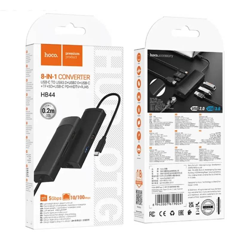 HOCO HB44 Type-C to HDMI + RJ45 + 100Mbps + SD/TF + USB3.0 + USB2.0 PD + 4K 30Hz Hub