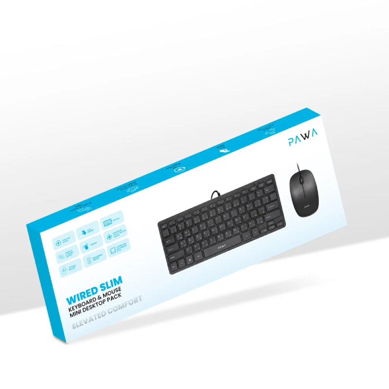 Pawa Mini Desktop Wired Slim Keyboard & Mouse - 1200 DPI / USB / Black