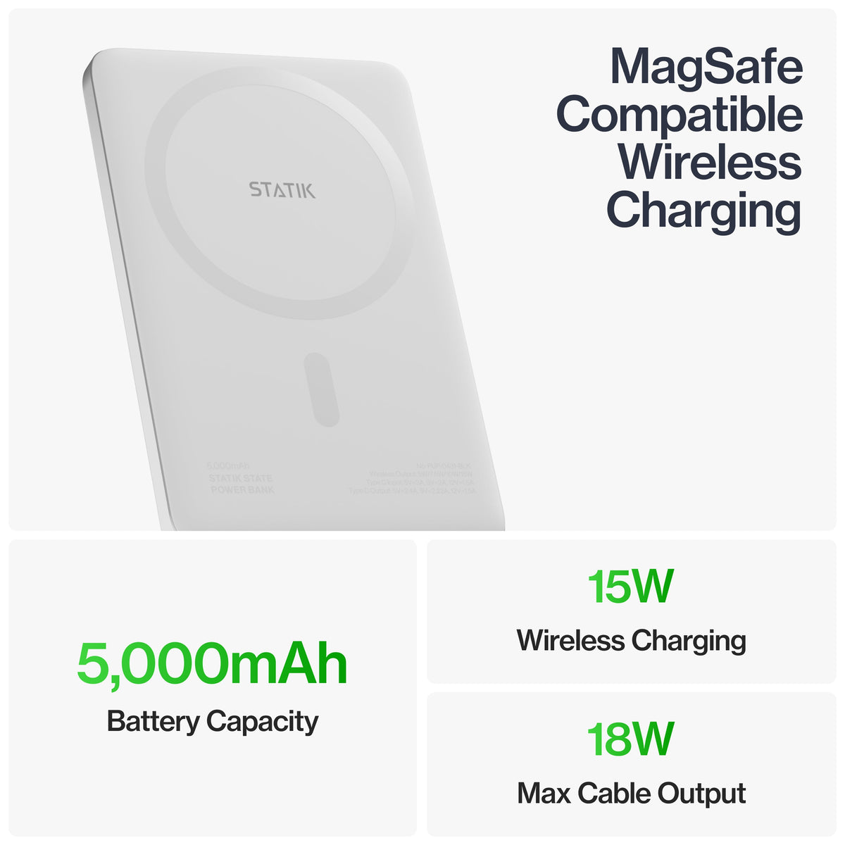 Statik MagSafe Power Bank - 5000mAh / USB-C / White