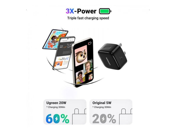 UGREEN PD Fast Charger Black UK - 20W / USB-C / Black