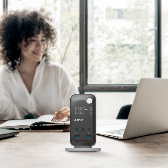 MOMAX Flow 6-Outlet GaN Power Tower - 35W / USB-C / USB-A / White