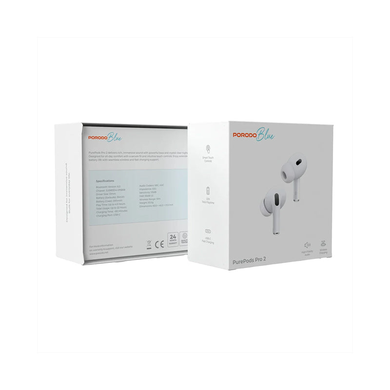 Porodo Blue PureBuds Pro 2 Wireless Earbuds - White