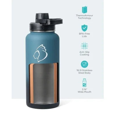 Buzio Trio Series Water Bottle with 3 Lids and Sleeve 1L - Indigo Crush