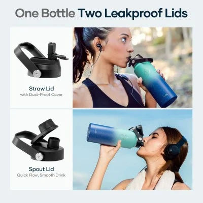 Buzio Duet Series Water Bottle with 2 Lids and Sleeve 1.2L - Starry Blue