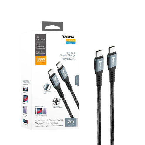XPower UT100 Sync & Charge Cable - USB-C / 2 Meter / Gray
