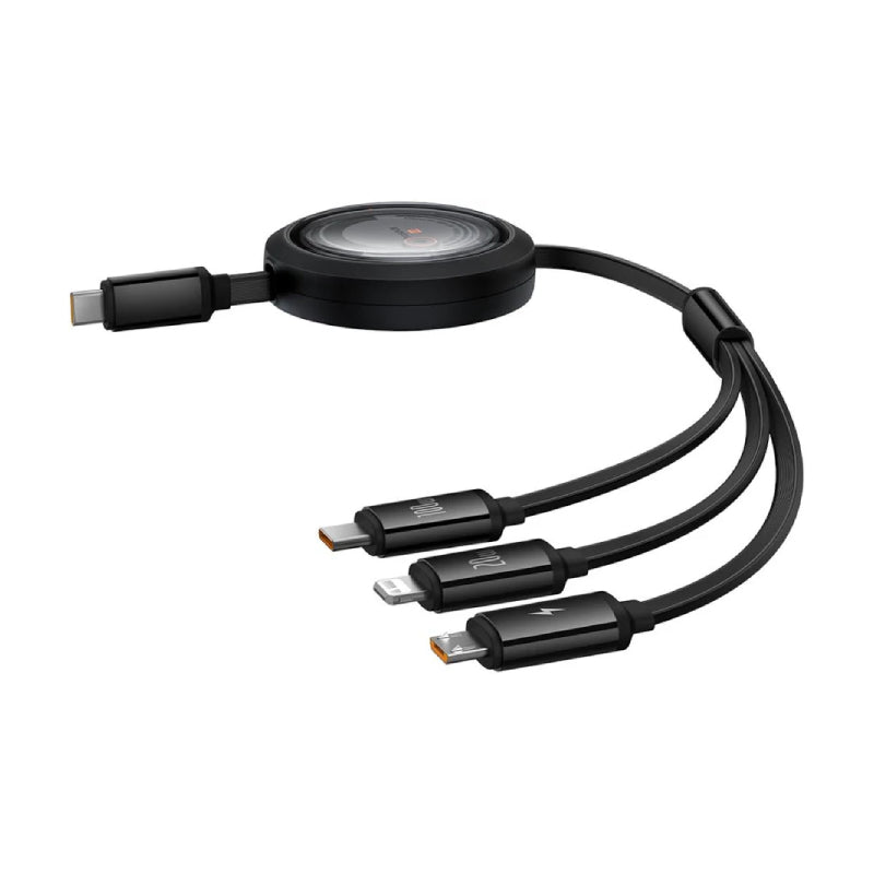 Baseus Free2Draw Retractable Crystal Cable - 1.1m / USB-A to M+L+C / 100W / Black