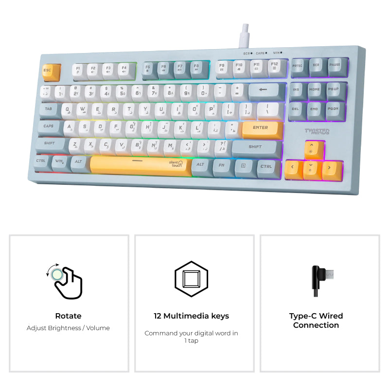 Twisted Minds TM-MK75-W Spectrum Series Wired Keyboard 80% Compact Gasket structure membrane - (English / Arabic) Layout