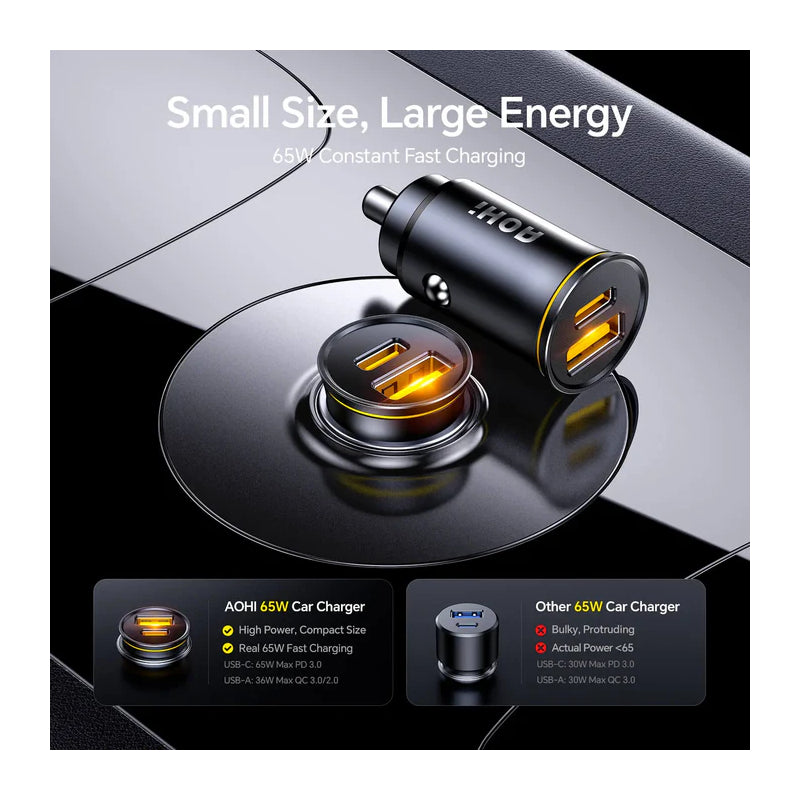 AOHi SUPERAUTO PD 65W Fast Car Charger - USB-C / USB-A / Black