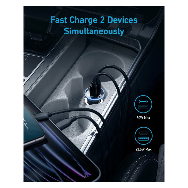 Anker 323 Car Charger with Built-In USB-C Connector, 52.5W - Black
