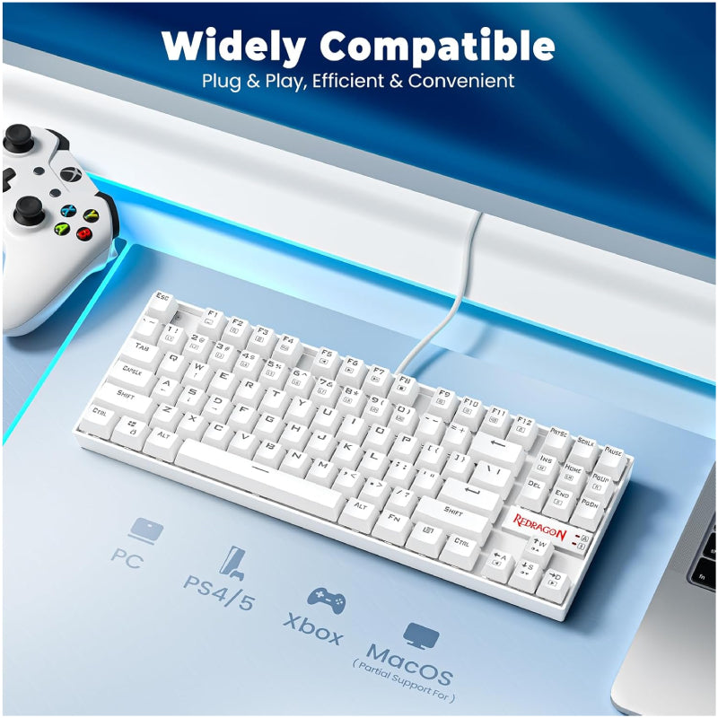 Redragon K552W-RGB 60% Mechanical Gaming Keyboard - Wired / 87 Keys / White
