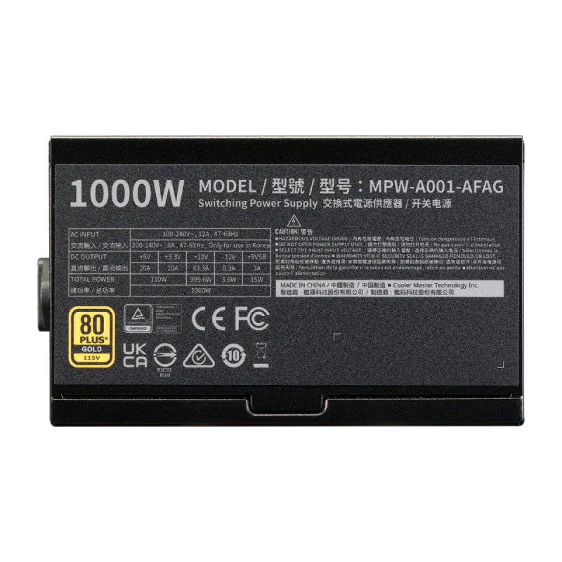 COOLER MASTER Elite Gold 1000W 80 PLUS GOLD Fully Modular ATX 3.1 Power Supply - Black