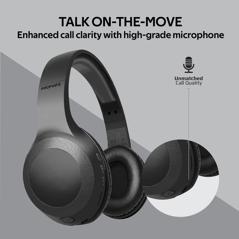 PROMATE LaBoca Deep Bass Over-Ear Wireless Headphones - Bluetooth / 200mAh / Black