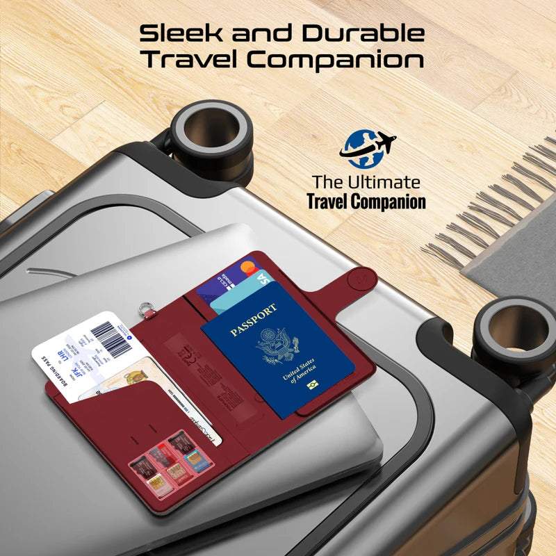PROMATE Anti-Loss Slim Leather Passport Holder with RFID Protection & Smart Tracking - Burgundy