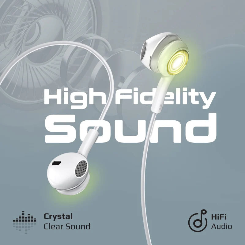 PROMATE LumiBuds-C LumiSound Transparent Stereo USB-C Wired RGB Earphones - Wired / USB-C / Silver