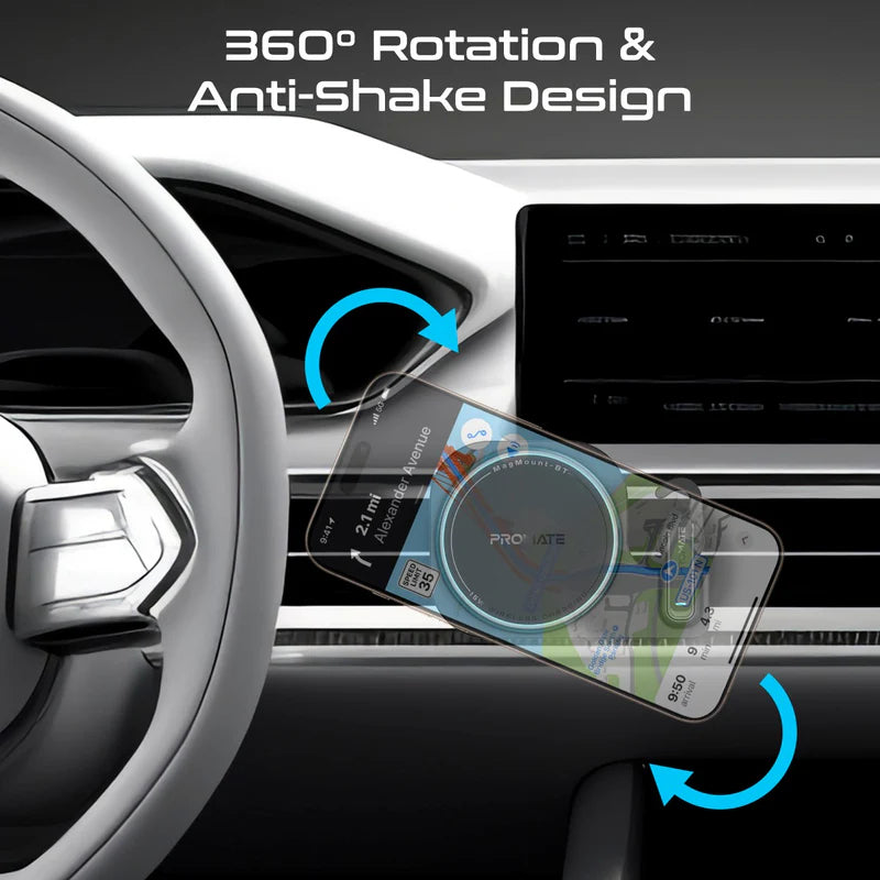 PROMATE 2-in-1 MagSafe Wireless Car Charger with Built-in Wireless Mono ENC Earphone - 15W