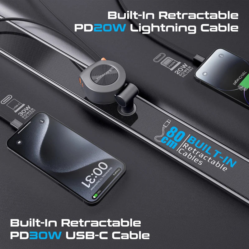 PROMATE Multi-Port Car Charger with Dual Retractable USB-C Cables - 88W
