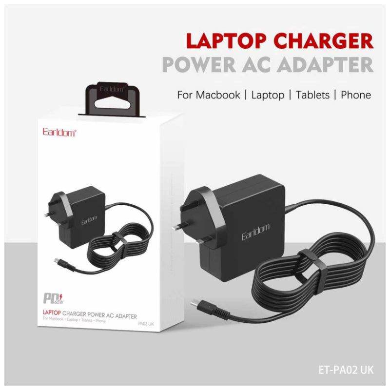 محول طاقة AC للابتوب إيرلدوم ET-PA02UK - 65 واط / 1.2 متر / أسود